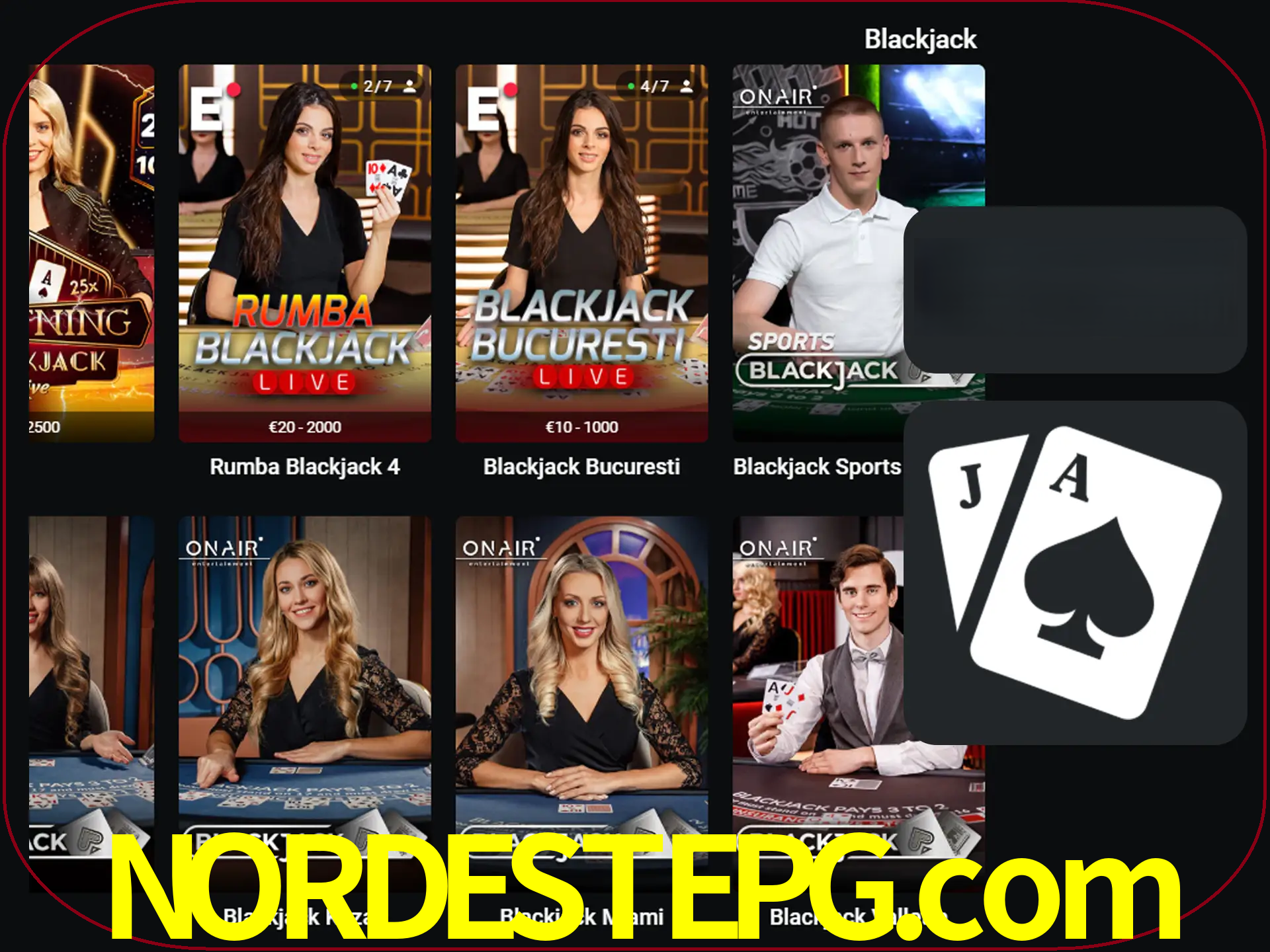 Escolha uma mesa completa de jogadores de blackjack.